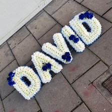 Blue, rose, letter, word, name, Funeral, sympathy, wreath, tribute, flowers, florist, gravesend, Northfleet, Kent, London, Essex 