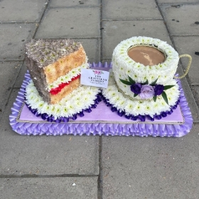 Tea, cup, slice, cake, Funeral, sympathy, wreath, tribute, flowers, florist, gravesend, Northfleet, Kent, London, Essex 